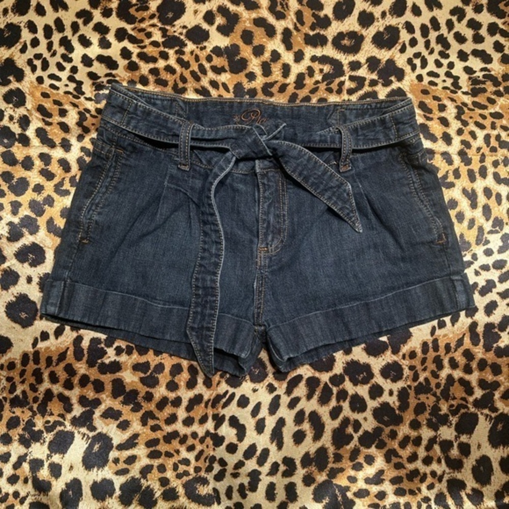 Y2K Piama Dark Wash Shorts with Sewn-on Tie
